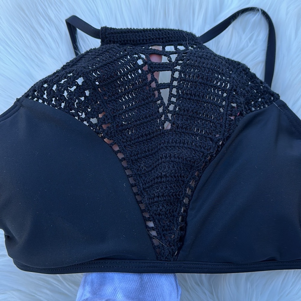 Xhilaration black crochet high neck bikini top - Picture 3 of 6